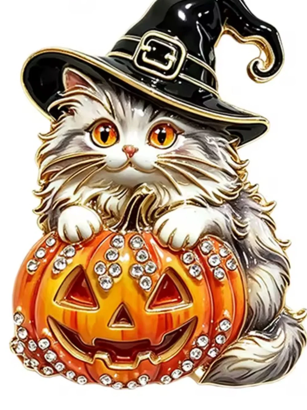 Halloween Witch Cat Pumpkin Brooch 🎃🐈‍⬛